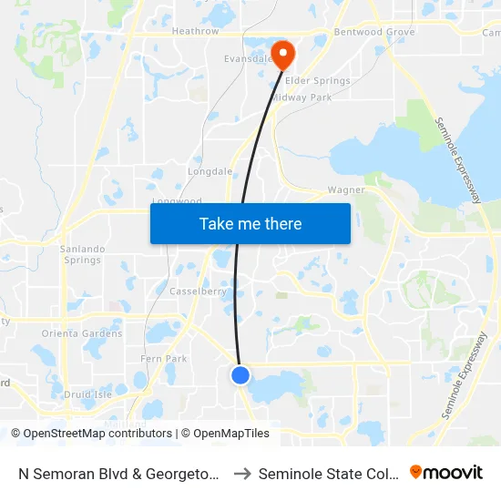 N Semoran  Blvd & Georgetown  Dr to Seminole State College map