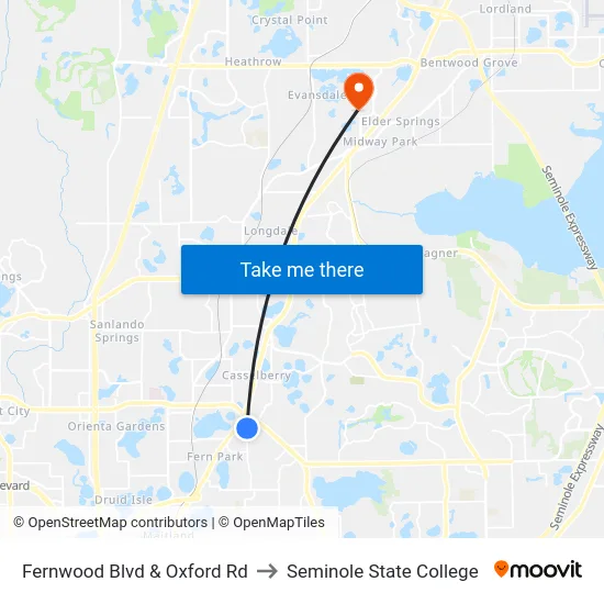 Fernwood Blvd & Oxford Rd to Seminole State College map