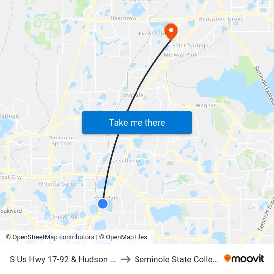 S Us Hwy 17-92 & Hudson Ln to Seminole State College map