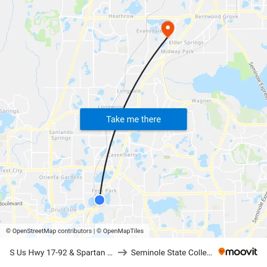 S Us Hwy 17-92 & Spartan Dr to Seminole State College map