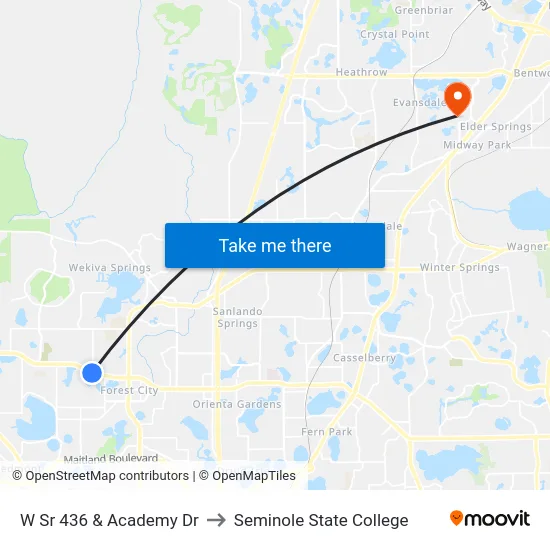 W Sr 436 & Academy Dr to Seminole State College map