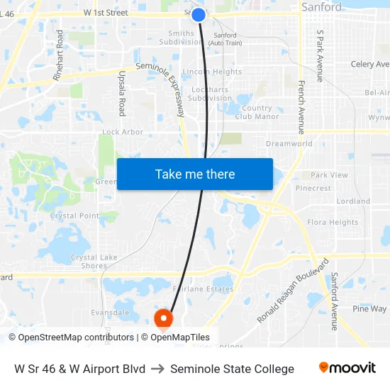 W Sr 46 And W Airport Blvd to Seminole State College map