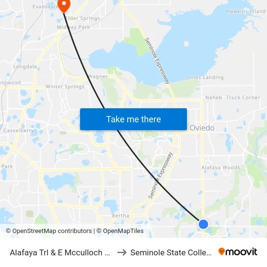 Alafaya Trl & E Mcculloch Rd to Seminole State College map