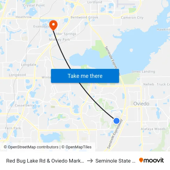 Red Bug Lake Rd & Oviedo Marketplace Blvd to Seminole State College map