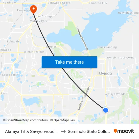 Alafaya Trl & Sawyerwood Pl to Seminole State College map