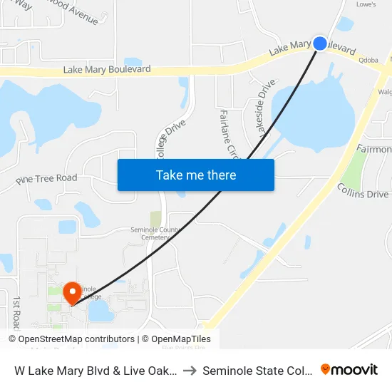 W Lake Mary Blvd & Live Oak Blvd to Seminole State College map
