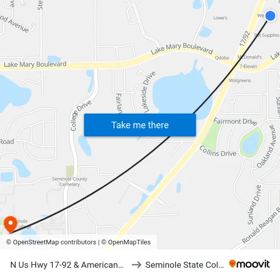 N Us Hwy 17-92 & Americana Blvd to Seminole State College map