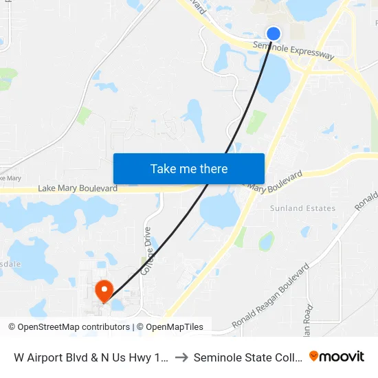 W Airport Blvd & N Us Hwy 17-92 to Seminole State College map