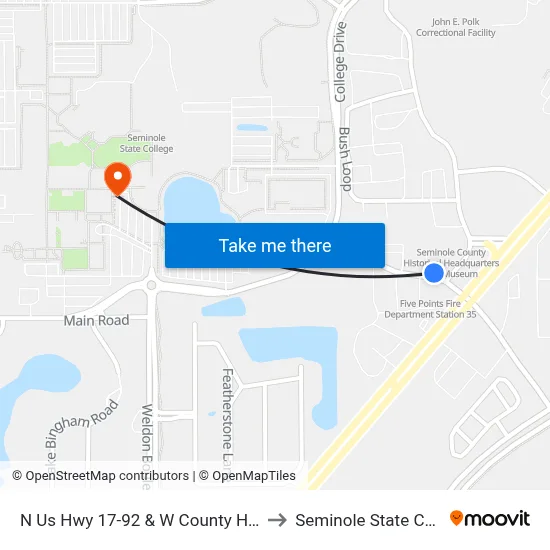 N Us Hwy 17-92 & W County Home Rd to Seminole State College map