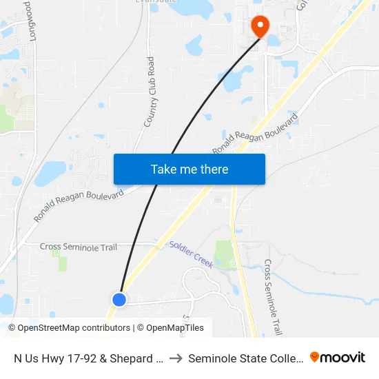 N Us Hwy 17-92 & Shepard Rd to Seminole State College map