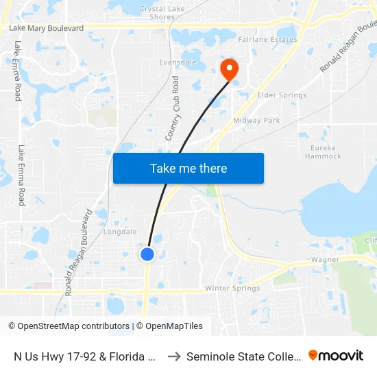 N Us Hwy 17-92 & Florida Ave to Seminole State College map