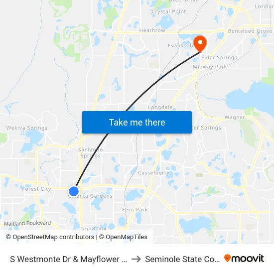 S Westmonte Dr & Mayflower Center to Seminole State College map