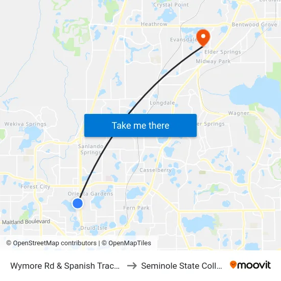 Wymore Rd & Spanish Trace Dr to Seminole State College map