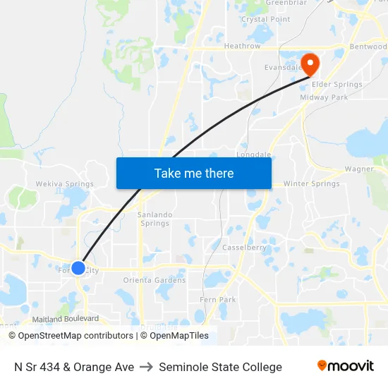 N Sr 434 & Orange Ave to Seminole State College map