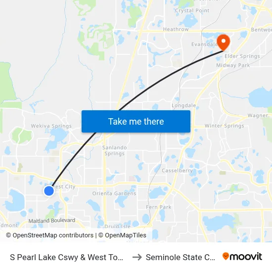S Pearl Lake  Cswy & West Town  Pkwy to Seminole State College map