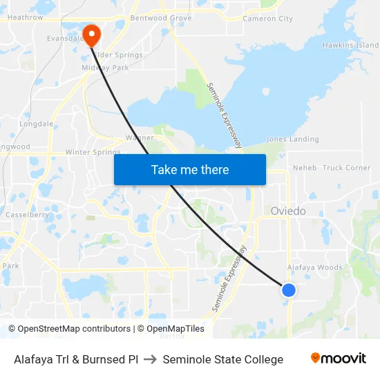 Alafaya Trl & Burnsed Pl to Seminole State College map