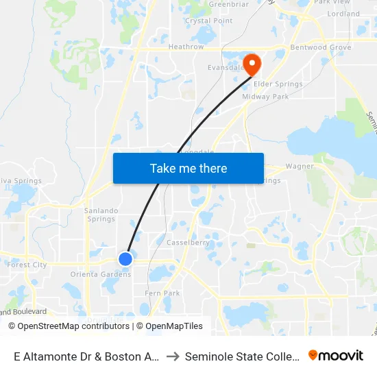 E Altamonte Dr & Boston Ave to Seminole State College map