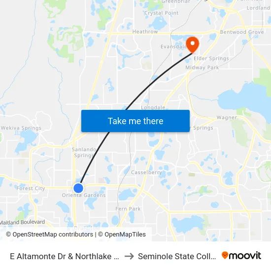 E Altamonte Dr & Northlake Blvd to Seminole State College map