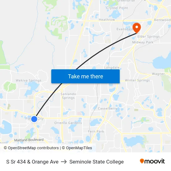 S Sr 434 & Orange Ave to Seminole State College map