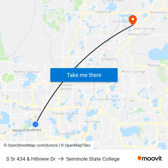 S Sr 434 & Hillview Dr to Seminole State College map