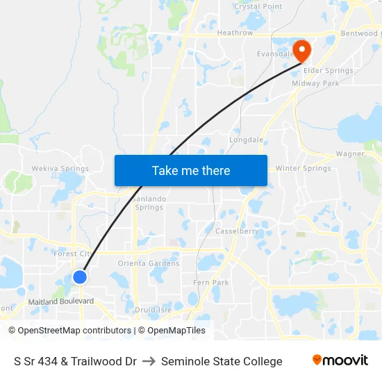 S Sr 434 & Trailwood Dr to Seminole State College map