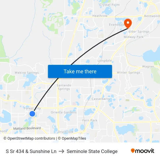 S Sr 434 & Sunshine Ln to Seminole State College map