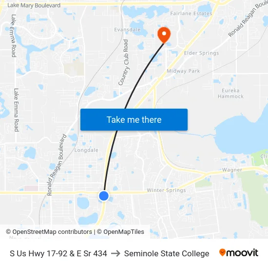 S Us Hwy 17-92 & E Sr 434 to Seminole State College map