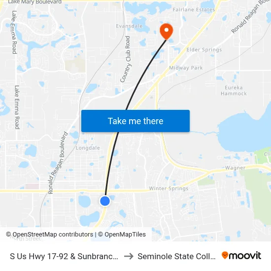 S Us Hwy 17-92 & Sunbranch Ln to Seminole State College map