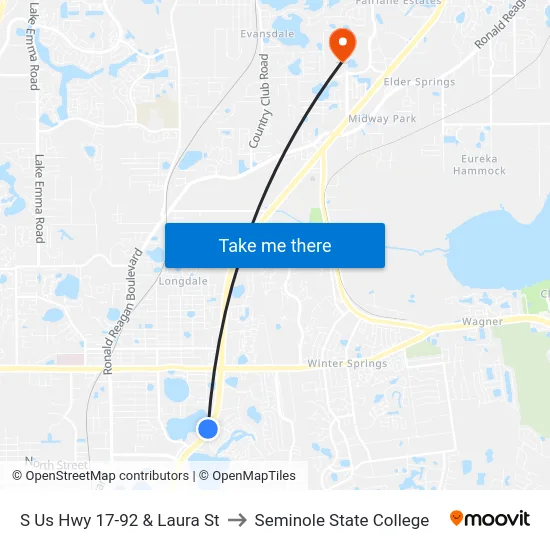 S Us Hwy 17-92 & Laura St to Seminole State College map