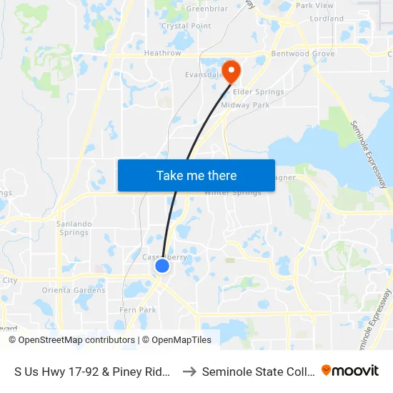 S Us Hwy 17-92 & Piney Ridge Rd to Seminole State College map