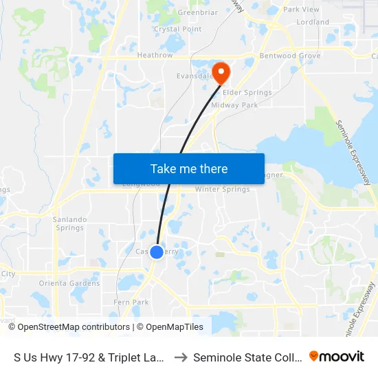 S Us Hwy 17-92 & Triplet Lake Dr to Seminole State College map