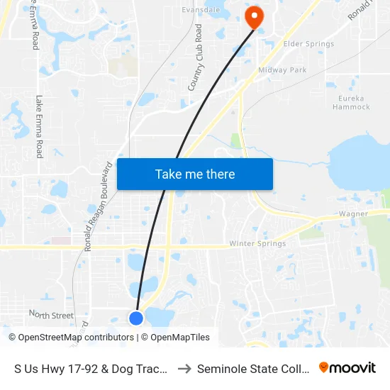 S Us Hwy 17-92 & Dog Track Rd to Seminole State College map