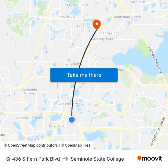 Sr 436 & Fern Park Blvd to Seminole State College map