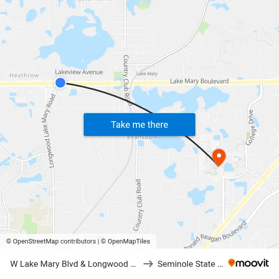 W Lake Mary Blvd & Longwood Lake Mary Rd to Seminole State College map