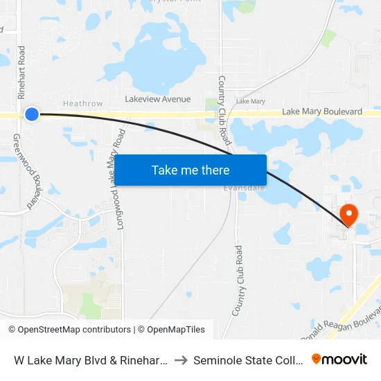W Lake Mary Blvd & Rinehart Rd to Seminole State College map