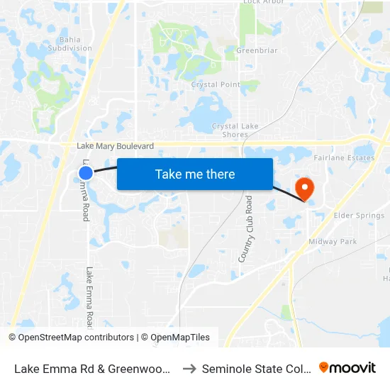 Lake Emma Rd & Greenwood Blvd to Seminole State College map