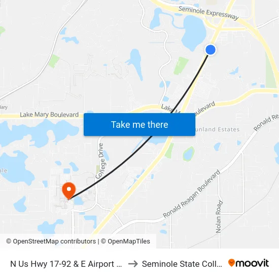 N Us Hwy 17-92 & E Airport Blvd to Seminole State College map