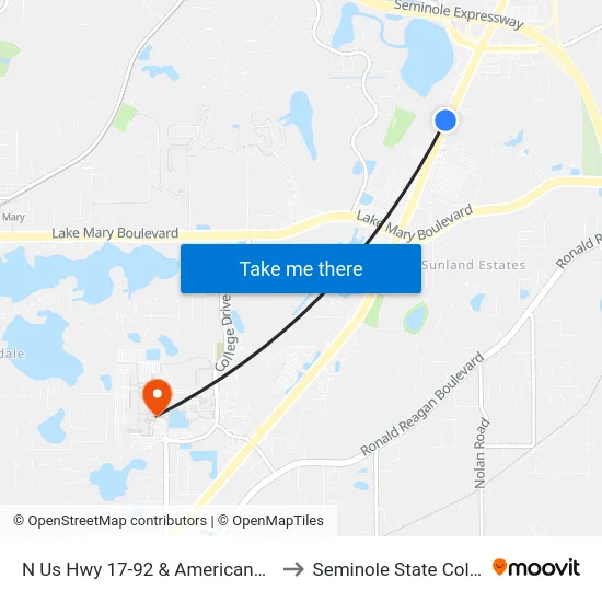 N Us Hwy 17-92 & Americana Blvd to Seminole State College map