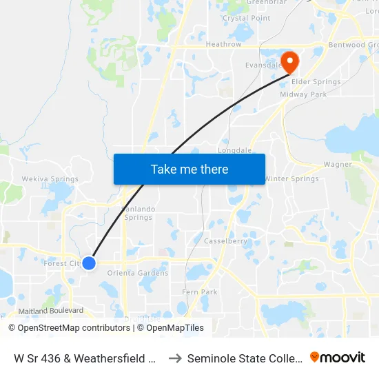 W Sr 436 & Weathersfield Ave to Seminole State College map