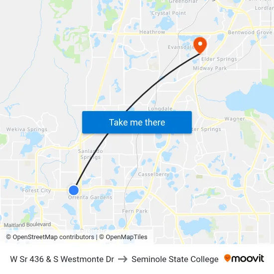 W Sr 436 & S Westmonte Dr to Seminole State College map