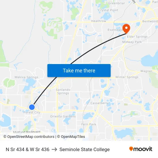 N Sr 434 & W Sr 436 to Seminole State College map