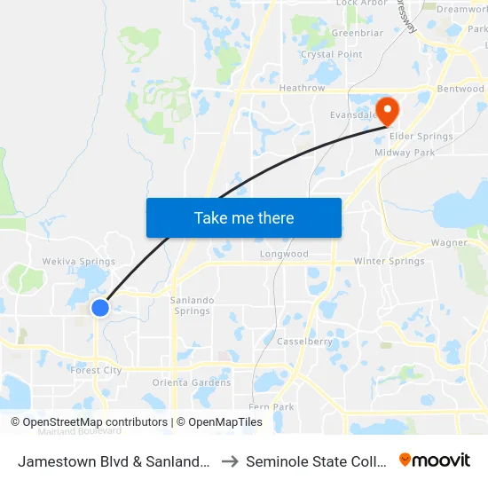 Jamestown Blvd & Sanlando Dr to Seminole State College map