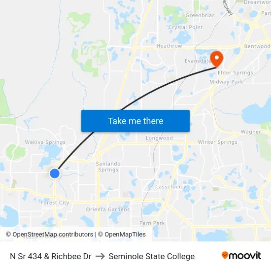 N Sr 434 & Richbee Dr to Seminole State College map