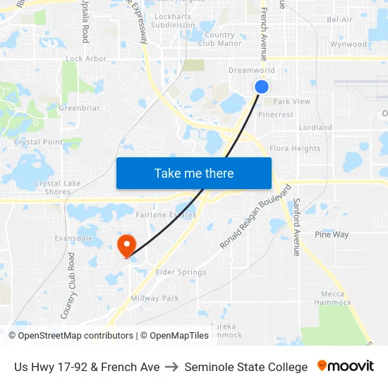 Us Hwy 17-92 & French Ave to Seminole State College map