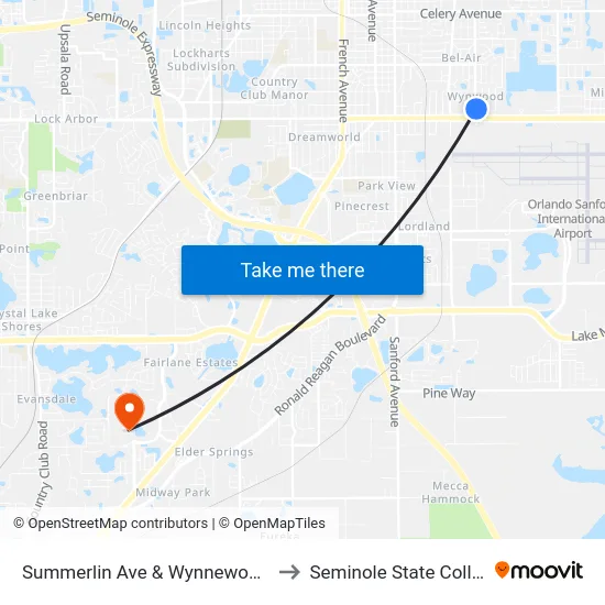 Summerlin Ave & Wynnewood Dr to Seminole State College map