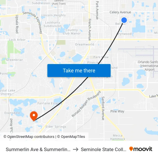 Summerlin Ave & Summerlin Ave to Seminole State College map