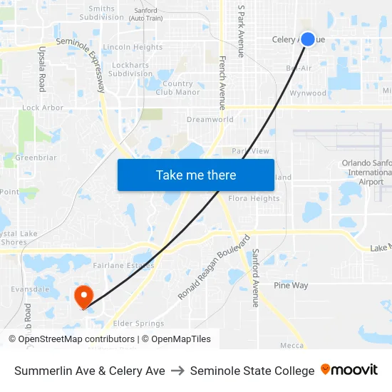 Summerlin Ave & Celery Ave to Seminole State College map