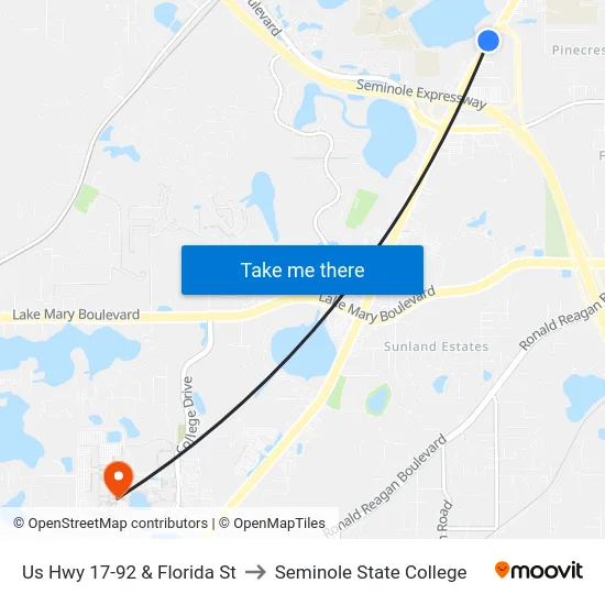 Us Hwy 17-92 & Florida St to Seminole State College map