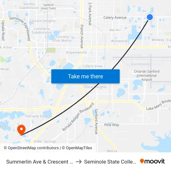 Summerlin Ave And Crescent St to Seminole State College map