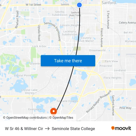 W Sr 46 & Willner Cir to Seminole State College map